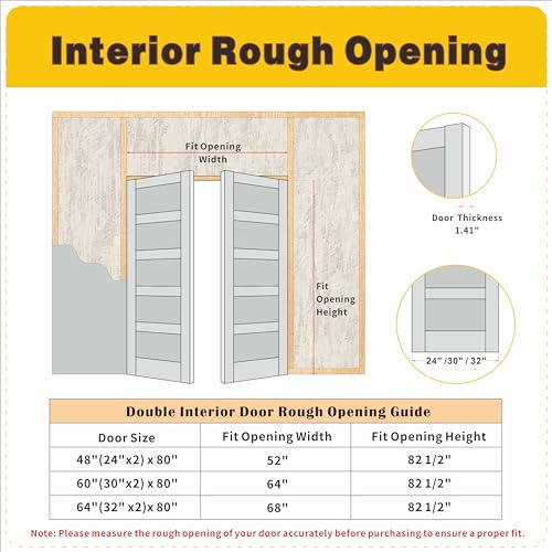 Image of 64 inch x 80 inch French Interior Door, 5 Lite Tempered Frosted Glass Panel for Pantry & Bedroom, Double Pre-drilled Holes Slab Doors, White Primed, Assembly Required (Hinges Not Included)