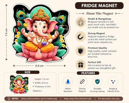 Image of Capio Art Lord Ganesha Fridge Magnet for Refrigerator | Ganpati Bappa Decorative Magnet for Home, Kitchen & Office | Hindu Religious Magnet | Magnetic Gift for Housewarming, Diwali & Ganesh Chaturthi