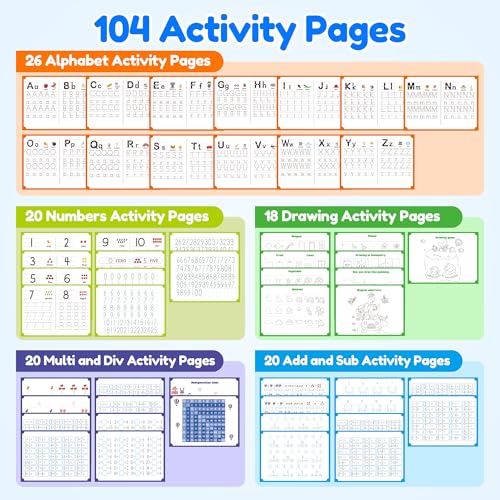 Image of Large Magic Grooved Writing Practice Books for Kids, Reusable Grooved Handwriting Workbooks, Number Letter Tracing Books for Kids Age 3-8 Kindergarten Preschool Calligraphy