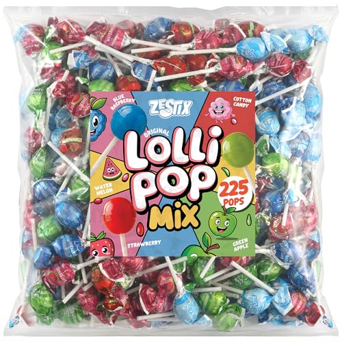 Lollipops Bulk Individually Wrapped – 225 Count Assorted Suckers, Sweets & Candy Mix – Lollipop Variety Pack for Parties, Kids Classroom Treats & Events by Zestix