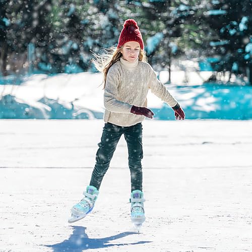 SMOOJOY Adjustable Kids Ice Skates for Girls Boys Comfortable, Smooth Blades Blue Snow Hockey Ice Skating Shoes for Outdoor Indoor Rink, Perfect for Beginner Winter Sports Ages 5-8