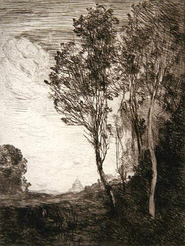 Pintura Corot Ricordo d'Italia cuadro arte pared decoración sala de estar 60x90cm