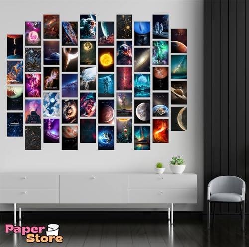 Image of Paper9store Pack Of 50 Aesthetic Wall Collage Kit - 4?6 Inches Self Adhesive Wall Posters For Bedroom, Living Room, Office A6 Size (Space)