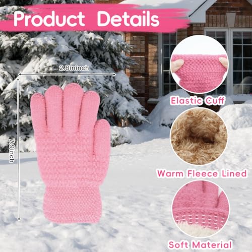 8 Pcs Kids Winter Earmuffs Kid Magic Gloves Set, Plush Earmuffs and Gloves for Toddler Baby Girls 5-12 Years Old Winter Ear Warmer Set (Black+White+Gray+Pink)2