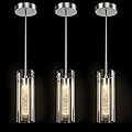 Esfos Pendant Ceiling Light Fixture - LED Crystal Pendant Lights for Kitchen Island, Modern Island Light with Bubble Glass - 3 Pack