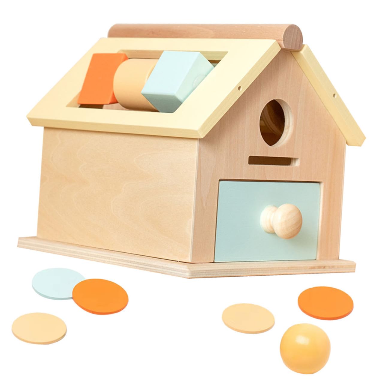 Gatuida Juguete Sensorial Educativo de Madera Natural para Pequeños 1-3 Años Caja Monedas Montessori Desarrollo Motricidad Fina y Coordinación Ojo-Mano Adecuado para Educación Temprana