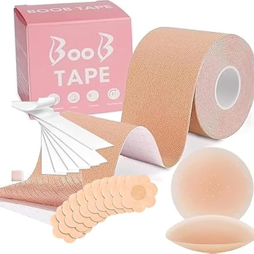 SEFLICA® Boob Tape Kit - Instant Boob Tape with 10 Nipple Pasties for Fashion with 36 Strips Double Sided Tape for Clothes...