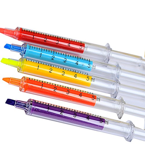 Haodou 6 pennarelli a siringa creativa a forma di siringa, evidenziatore, carta da lettere, penna a sfera da ufficio, penne gel per uso scolastico (colore casuale)