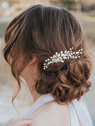 Catery Crystal Bride Wedding Hair Combs Sliver Bridal Hair Piece Pearl Hair Clips Hair Accessories For Women And Girls (A Silver) #TOP2