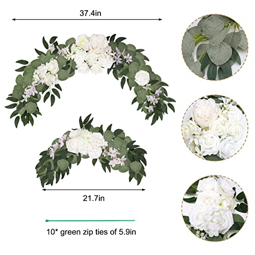 Jpsor 2Pcs Artificial Wedding Arch Flowers For Ceremony, Fake Rose Garland Flower Swags For Floral Arrangement Reception Backdrop Decoration (Ivory Greenery) #TOP1