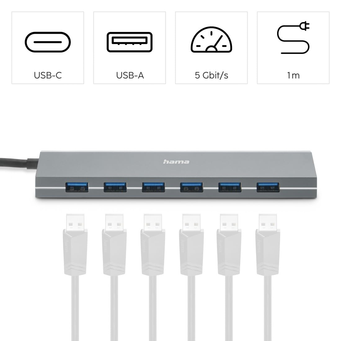Hama Hub USB 7 porte (porta USB-A e USB-C con alimentatore, 7 x USB-A per mouse, tastiera, disco rigido esterno, chiavetta USB, ecc., alloggiamento in alluminio, adattatore USB per ufficio, casa