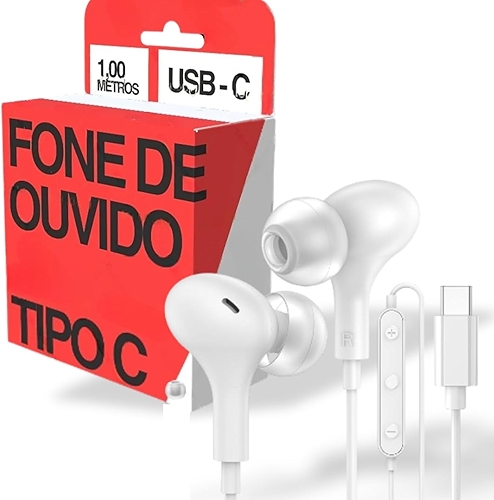Fone de Ouvido com Fio Entrada Tipo C USB Para Samsung Galaxy Android Motorola LG JBL Xiaomi Redmi Phillips Infinix Asus ZTE Apple AKG Smartphone Redução de Ruído Qualidade Premium (Branco)