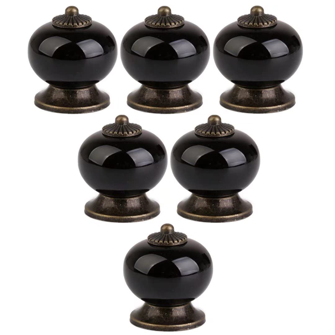 Creatwls Multi-Colored Unique Decorative Ceramic Knobs,Elegant Drawers, Cupboard, Cabinet, Kitchen, Door Pulls and Handles - 6pcs, Black