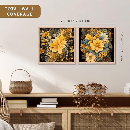 Image of kotart Painting for Wall Decoration - Floral Painting for Living Room Bedroom Office Room Decor - Premium Digital Paintings with Frame for Home Decoration - Set of 2 Multicolor paintings (E)