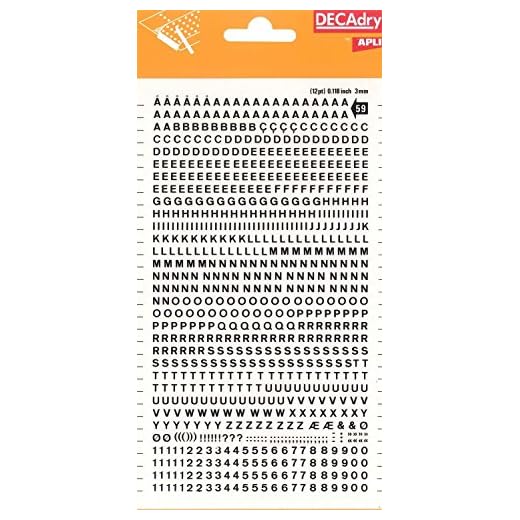 APLI DD59F - Letras y números transferibles negros 3 mm, 795 caracteres