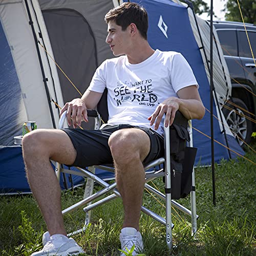 Fundango Aluminum Lightweight Oversized Director Camping Chair With Side Table, Armrest, Umbrella Holder, Foldable Padded Camp Seat For Outdoor, Rv, Picnic, Beach, Lawn, Heavy Duty Holds Up To 300Lbs #TOP2