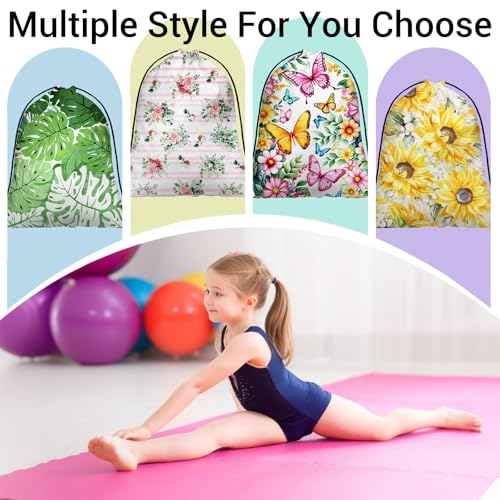 Image of Striped Rose Flower Grip Bag for Gymnasts Adjustable Gymnastics Athlete Bag Women Gym Grip