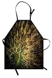 Ambesonne Peacock Apron, Portrait of Male Bird Feathers out Picture in Dark Colors Modern Print, Unisex Kitchen Bib with Adjustable Neck for Cooking Gardening, Adult Size, Mustard Green