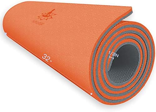 Hatha Yoga Extra Thick TPE Yoga Mat - 72"x 32" Thickness 1/2 Inch -Eco Friendly SGS Certified - With High Density Anti-Tear Exercise Mats For Home Gym Travel & Floor Outside (Orange/Gray)…