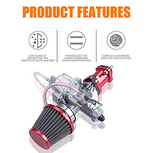 Oraevy Vm22 26Mm Carburetor Carb Kit For Mikuni Performance Intake Pipe Mainfold 38Mm Air Filter Fit For Predator 212Cc Gx160 Honda Gx200 Ct200U 196Cc Kt196 Clones Go Kart Mini Bike Race Kart (Red) #TOP1