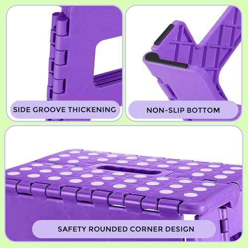 Image of Dyforce Folding Step Stool 9 inch, Kids Step Stool, Heavy Duty Step Stools for Adults, Compact Foot Stools, Light-Weight Toddler Step Stools for Kitchen, Bathroom, Holds Up to 300 lbs (Purple)
