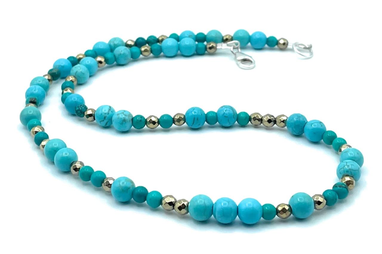 Collier en Turquoise Howlite et Pyrite, Argent 925, Bijoux Boho Artisanaux, Pierres Naturelles, Cadeau pour Femme