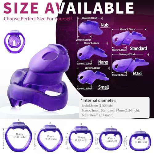 Image of HTV5 Resin Chastity Cage, 5 Wide Comfort Rings Click&Lock Lock for Men, Adult Sex Toy (Purple, Small)