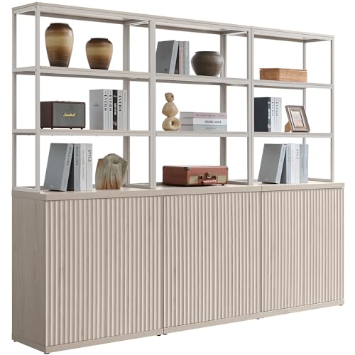 SICOTAS Book Shelf Fluted Bookshelf Cabinet 75" Tall Bookcase