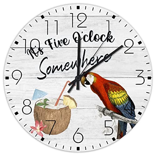 Horloge murale en bois décorative au design oiseau et fleurs