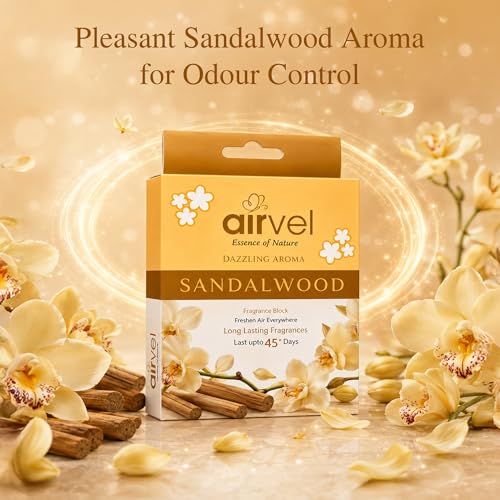Image of Airvel Splendid Sandal Fragrance Block Pack of 5 (75g Each) | Bathroom Freshener | Toilet Perfumes & Fresheners | Bathroom Odor Remover | Non-Toxic | Long-Lasting Freshness Up to 45 Days