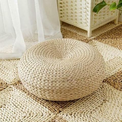LWWJJ Straw Flat Seat Cushion, 19.6" x 6.7" Floor Pouf Mat, Handmade Ottoman Footstool- Round Braided Natural Foot Rest, Bohemian Living Room Decor for Meditation, Zen,Yoga Practice Cover
