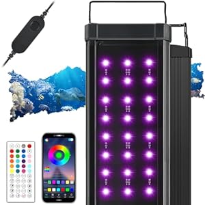 LED Aquarium Beleuchtung, DIY Vollspektrum Aquarium Licht mit APP Steuerung Fernbedienung, Fish Tank Lamp mit Timer, 20 Farben und 10 Helligkeitsstufen, 8W Aquarium Lampe für 40-60CM Tank