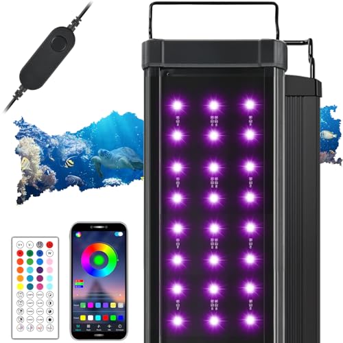 LED Aquarium Beleuchtung, DIY Vollspektrum Aquarium Licht mit APP Steuerung Fernbedienung, Fish Tank Lamp mit Timer, 20 Farben und 10 Helligkeitsstufen, 8W Aquarium Lampe für 40-60CM Tank