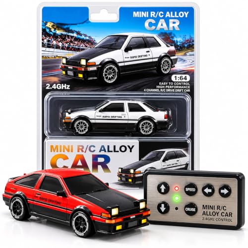 Image of Mini Alloy Off-Road RC Car for Kids 3+ 1:64 Scale Remote Control Car Toys with Strip Lights, 2.4Ghz, USB Rechargeable Toyota Drifting