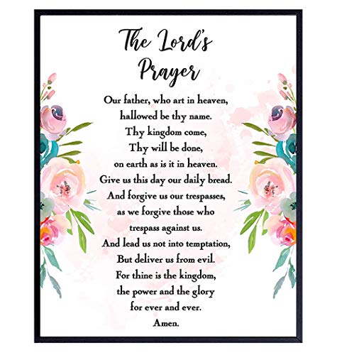 The Lords Prayer Wall Decor - Scripture, Religious Bible Verse Wall Art - Inspirational Room Decoration - Christian Catholic Gift for Women, Pastor, Ordained Minister, God or Jesus Loving Kids, Girls