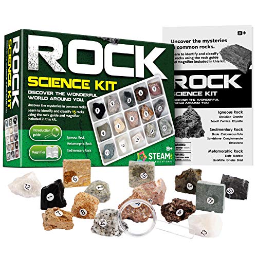 Dr. Daz Mineral Rock Stone Collection Kit Geology Science Kit 15 Real Rocks with Manifier Identification Sheet