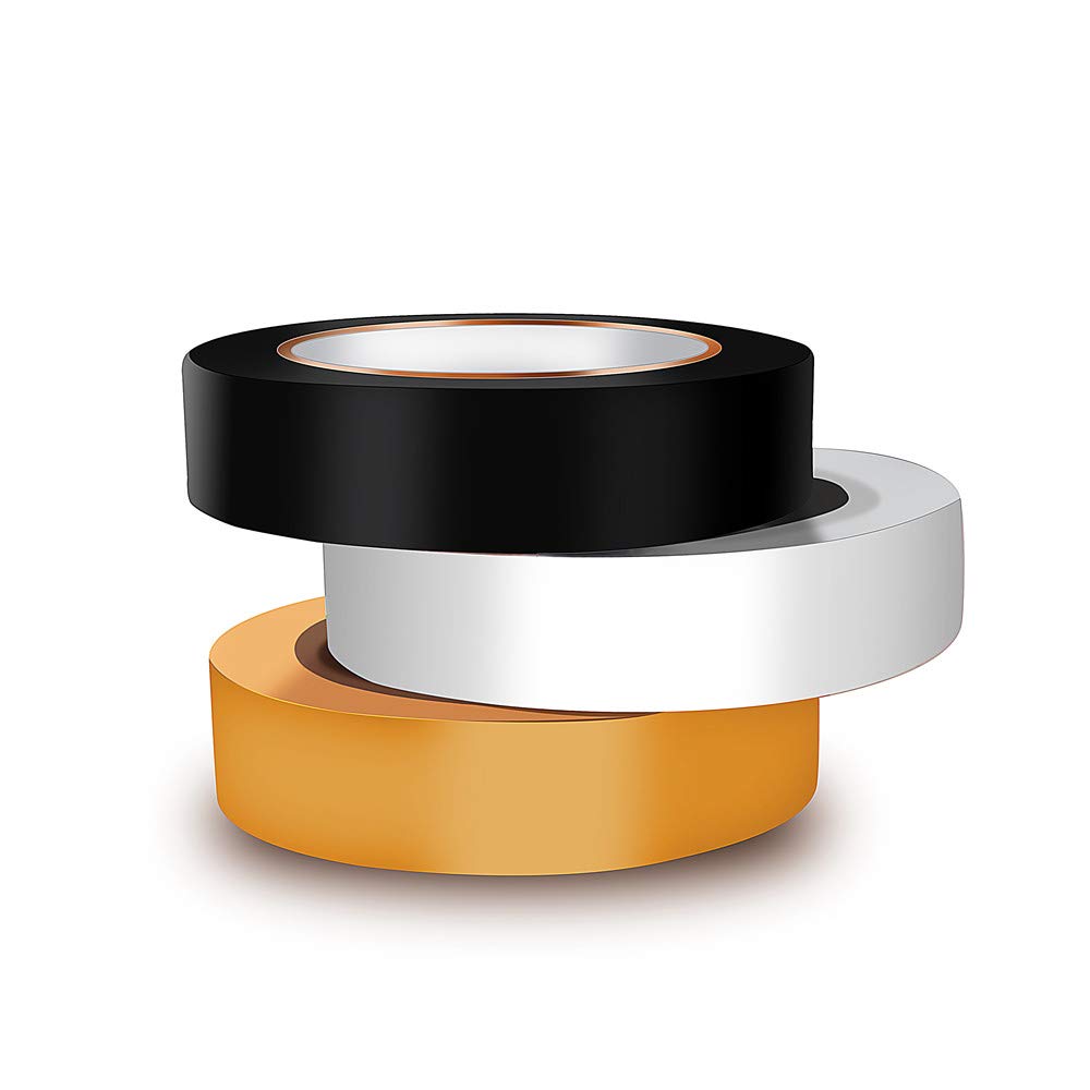 Wapodeai Premium Electrical Tape, PVC Electric Tape, Waterproof Flame Retardant Indoor Outdoor, Sticky, Easy to Remove, 3pcs/Package in Black, Yellow, White, 0.62" X 49 ft.