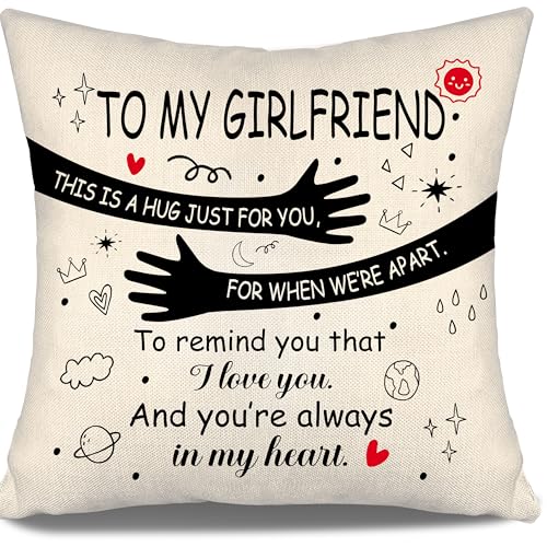Image of Girlfriend Gift Hug Cushion Cover-This Is A Hug Just for You For When We're Apart To Remind You That I Love You And You're Always In My Heart Birthday Going-Away (girlfriend)