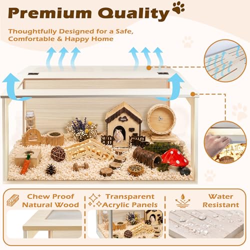 PROLEE Hamster Cage with Chewproof Wood Top, Guinea Pig Cages, Hamster Habitat with Clear Acrylic Sheets Solid Built, Small Animal Cage (Oak, 40X19.5X19.5 inch) by PROLEE - Image 5