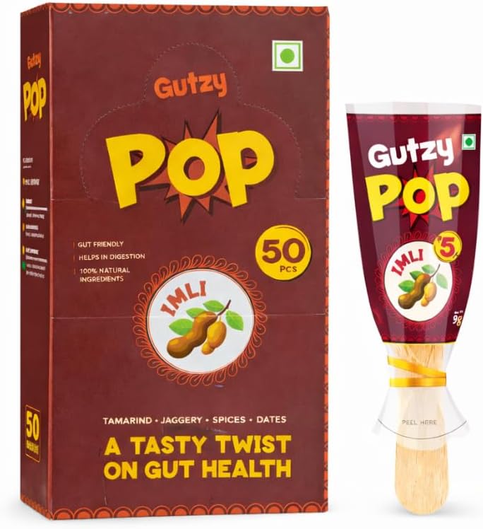 Munico Gutzy Pop Imli Digestive Candy for Gut Health | Made with Tamarind, Jaggery, Dates & Natural Spices | Khatti Meethi Imli Toffee for Kids & Adults