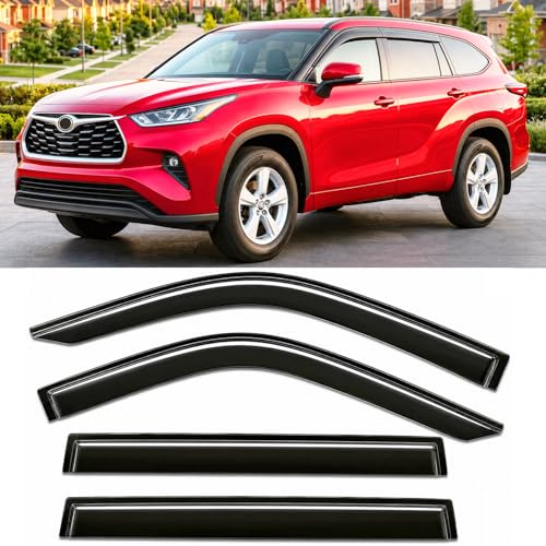 Image of 2020-2026 Tape-On Rain Guards for Toyota Highlander Side Window Visor Deflectors, LE XLE XSE Hybrid, Durable Tinted Vent Shades 2020 2021 2022 2023 2024
