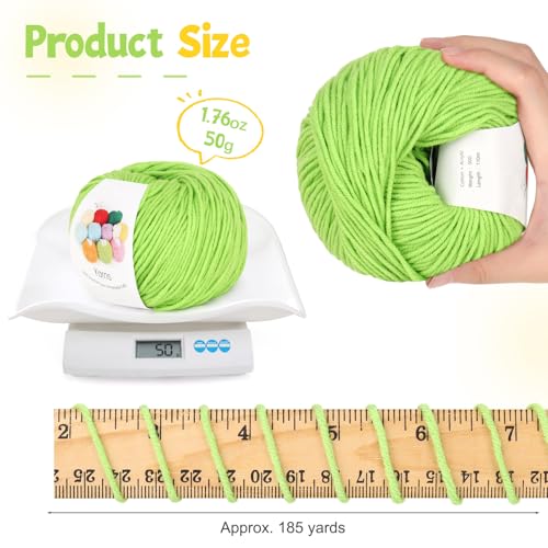 Image of Katech Cotton Yarn for Crocheting-55% Cotton 45% Acrylic-#3 DK (Light)-Super Soft Milk Cotton Yarn-Great Crochet and Knitting Starter Kit for Colorful Craft(Grass Green)