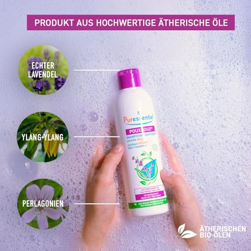 Puressentiel - Anti-Läuse - Poudoux Shampoo zur täglichen Anwendung BIO-Zertifiert - Entfernt Läuse, Larven und Nissen - Wirkstoff 100% natürlichen Ursprungs - 200 ml