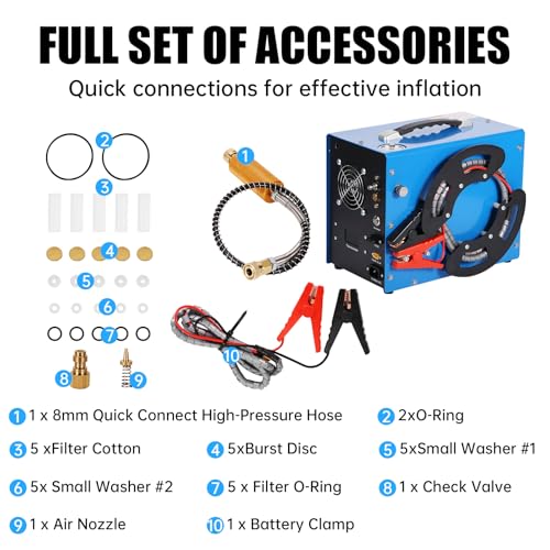 Image of PCP Portable Air Compressor 4500 PSI, Oil-Free & Water-Cooling Free, 110V AC /12V DC Dual Power with 350W Motor, Built-in Cooling Fan & Auto Stop, for PCP Air Rifles, Paintball Guns, Scuba Tanks