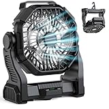 MATULSA Portable Fan Rechargeable, Real 10000mAh Battery Powered Fan with LED Light and Hook, Battery Operated Camping Fans for Tent 10-Inch, USB Outdoor Fans for Travel, Fishing, Picnic, Beach, Black