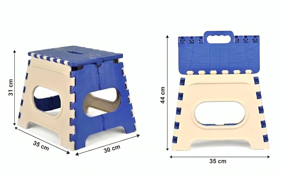 Image of U-MAX 12 Inch Folding Stool - Compact, Portable Step Stool for Kids & Adults, Lightweight Plastic Design, Slip-Resistant, Ideal for Kitchen, Bathroom, Camping & Travel (Blue / 12 inch)