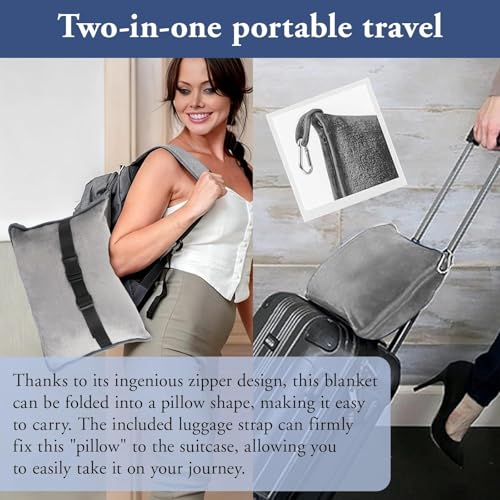 Dwitkul Reisedecke Ultraleicht Warm für Flugzeug & Auto Camping Decke und Kissen Set 2 in 1 Flugzeugdecke Tragbar Travel Blanket für Urlaub, Büro, Zuhause und Geschäftsreisen (127 x 152 cm, Grau)