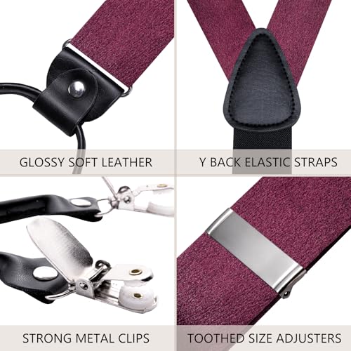 Image of Dubulle Suspender and Bow Tie for Men Paisley Solid Mens Suit Braces Pretied Bowtie and Handkerchief Cufflinks Formal Wedding