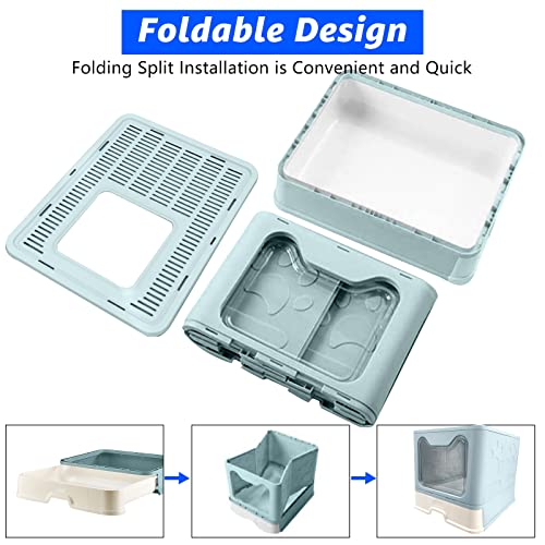 image for PRIJESSE Foldable Cat Litter Box， Top Entry Anti-Splashing Litter Bo