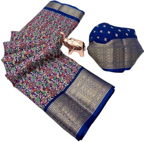 Image of Kashmiri Print Tussar Silk Saree for Women with Unstitched Blouse Piece for All Occasions